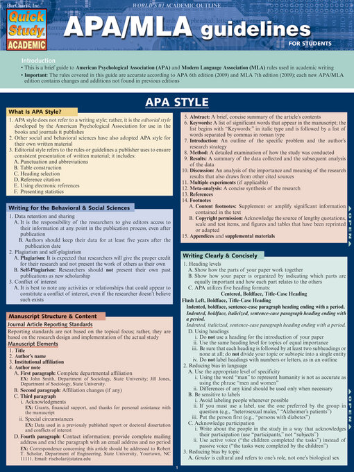 Title details for APA/MLA Guidelines by BarCharts, Inc. - Available